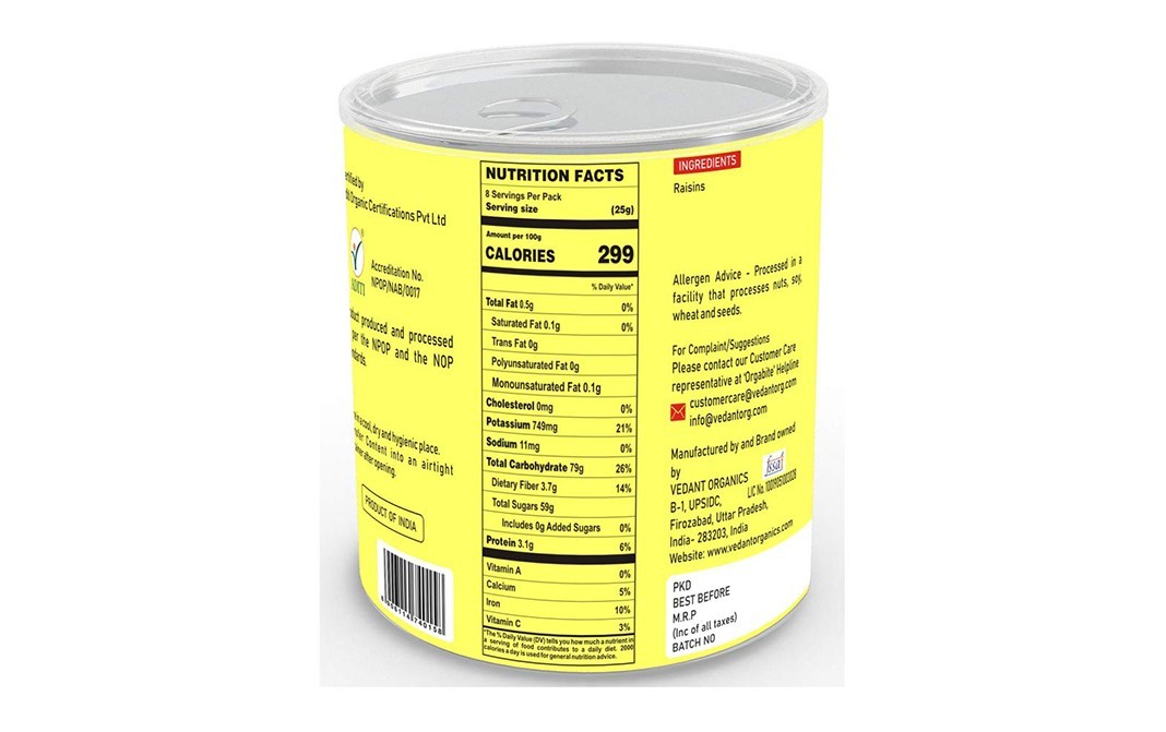 Orgabite Organic Raisins    Tin  200 grams